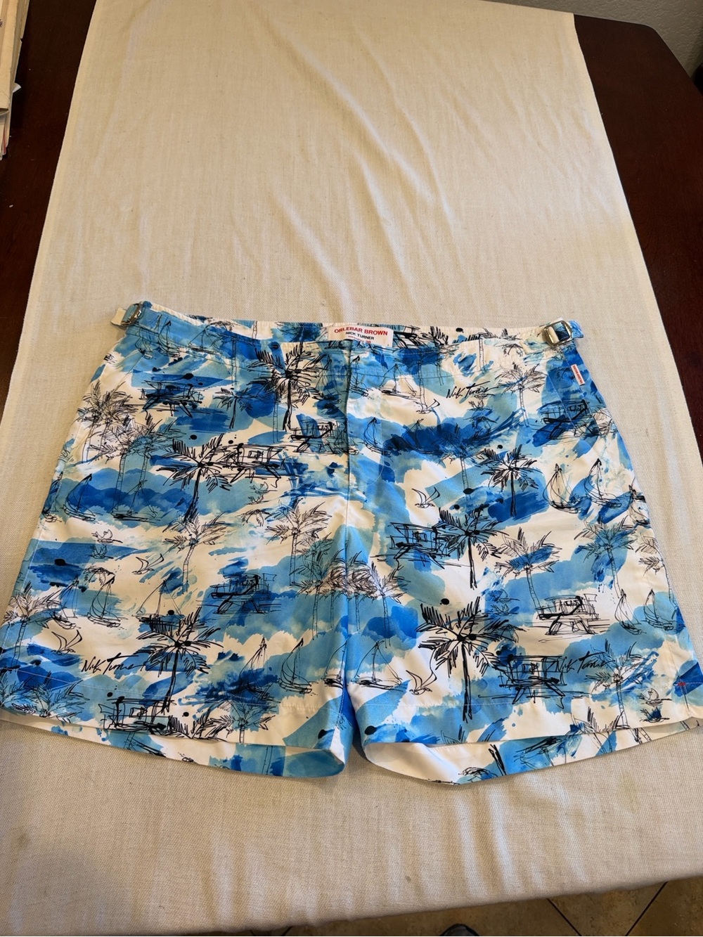 T0208100 Orlebar Brown Nick Turner Bulldog sea side palm birds print size 36